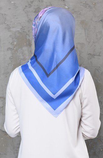 Desenli İpeksi Twill Eşarp 13060-10 Bebek Mavisi