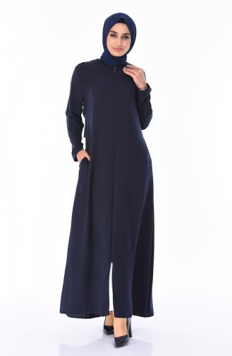 Abaya a Fermeture 0101-02 Bleu marine 0101-02