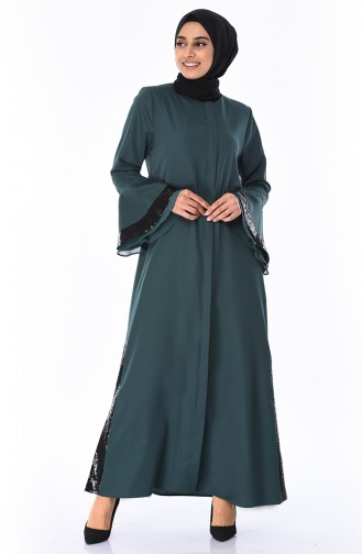 Abaya a Paillettes 0012-05 Vert emeraude 0012-05