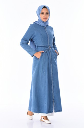 Abaya Jean Tensel a Ceinture 0357-01 Bleu Jean 0357-01