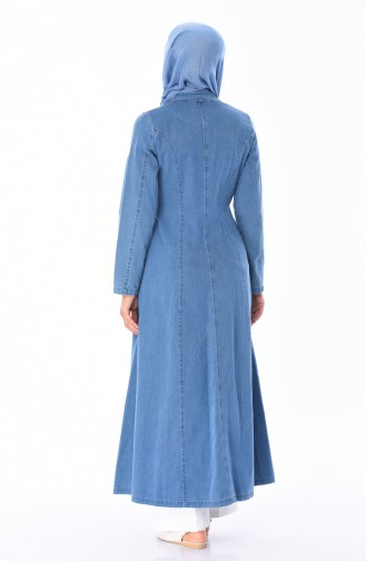 Abaya Jean Tensel a Ceinture 0357-01 Bleu Jean 0357-01