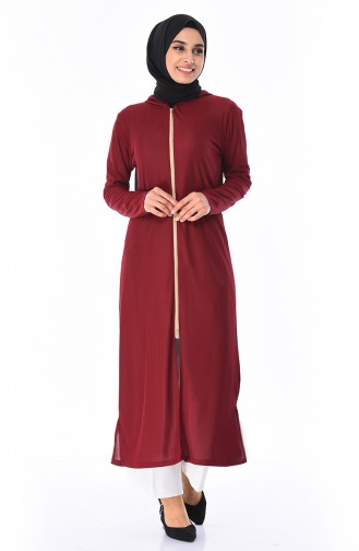 Fermuarlı Uzun Hırka 5270-05 Bordo