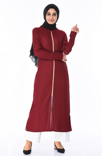 Fermuarlı Uzun Hırka 5270-05 Bordo