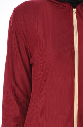 Fermuarlı Uzun Hırka 5270-05 Bordo