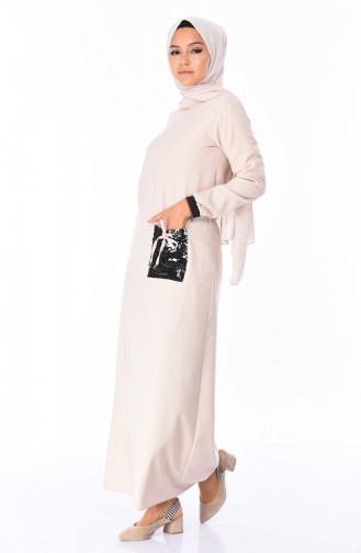 Beige Hijab Dress 0244B-05