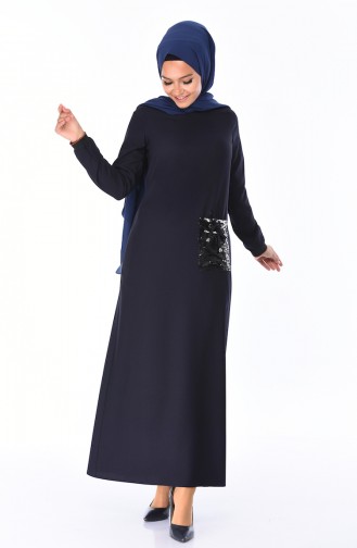 Navy Blue Hijab Dress 0244B-06