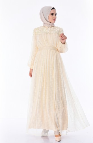 Beige Hijab Evening Dress 5070-05