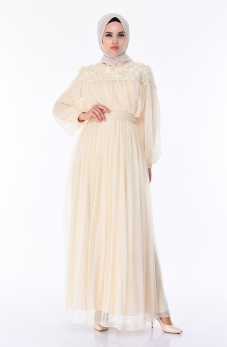 Beige Hijab Evening Dress 5070-05