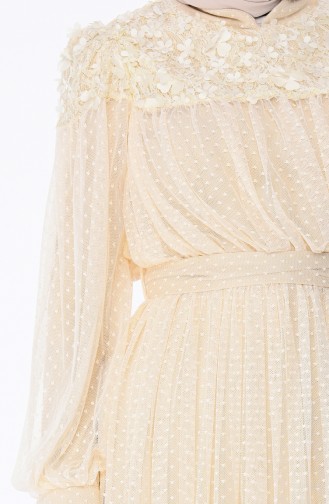 Beige Hijab Evening Dress 5070-05