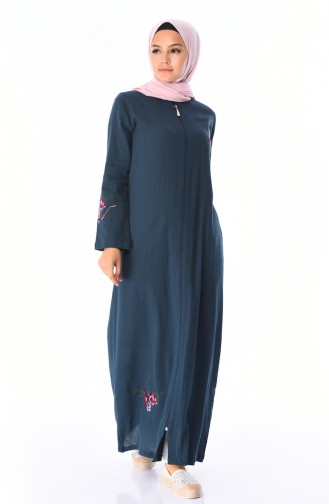 Besticktes Şile-Stoff Abaya 22206-01 Petroleumblau 22206-01