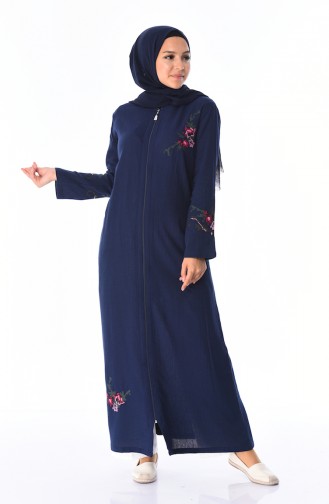 Besticktes Şile-Stoff Abaya 22206-02 Dunkelblau 22206-02