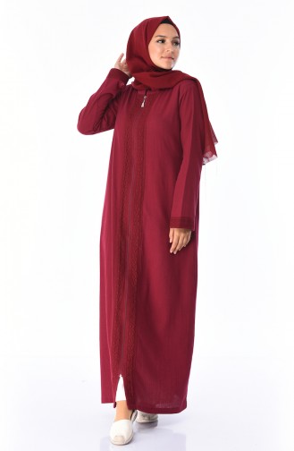 Abaya Détail Dentelle 42204-08 Bordeaux 42204-08