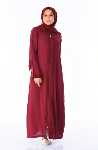 Abaya Détail Dentelle 42204-08 Bordeaux 42204-08