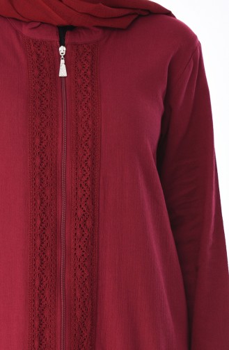 Spitzen Detailliertes Abaya aus Şile Stoff 42204-08 Weinrot 42204-08