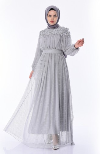 Gray Hijab Evening Dress 5070-02