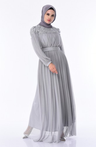 Gray Hijab Evening Dress 5070-02