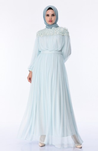 Mint Green Hijab Evening Dress 5070-03