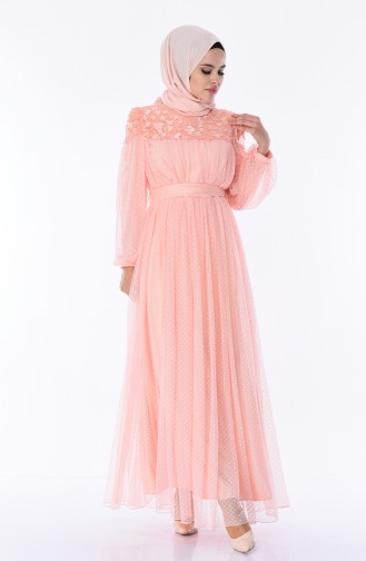 Salmon Hijab Evening Dress 5070-01