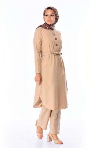 Düğme Detaylı Tunik Pantolon İkili Takım 5483-05 Bej