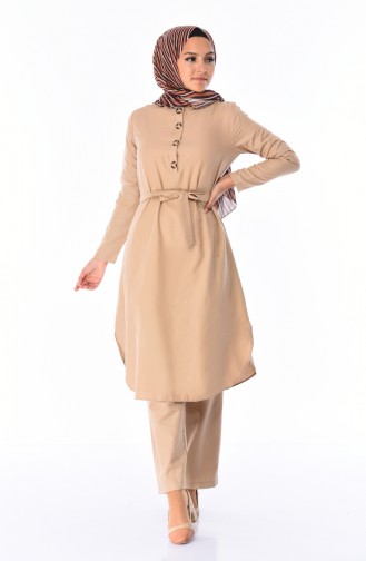 Düğme Detaylı Tunik Pantolon İkili Takım 5483-05 Bej