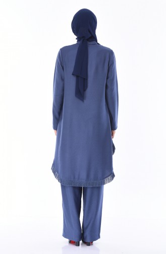 Büyük Beden Püsküllü Tunik Pantolon İkili Takım 0376-02 İndigo