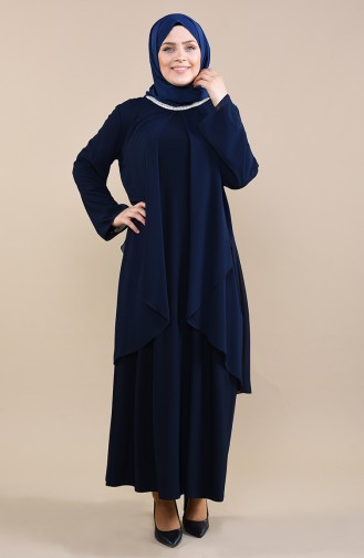 Navy Blue Hijab Evening Dress 2422-03