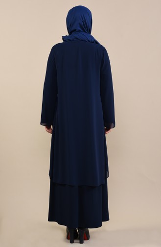Navy Blue Hijab Evening Dress 2422-03