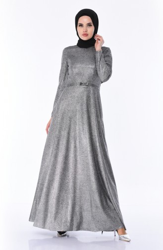Silver Gray Hijab Evening Dress 9006-01