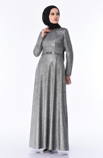 Silver Gray Hijab Evening Dress 9006-01