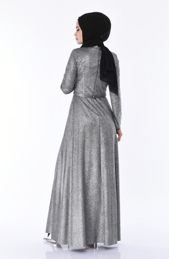 Silver Gray Hijab Evening Dress 9006-01