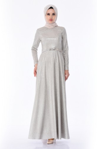 Beige Hijab Evening Dress 9006-03