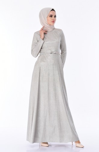 Beige Hijab Evening Dress 9006-03