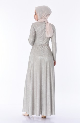 Beige Hijab Evening Dress 9006-03