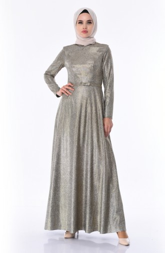 Gold Hijab Evening Dress 9006-04