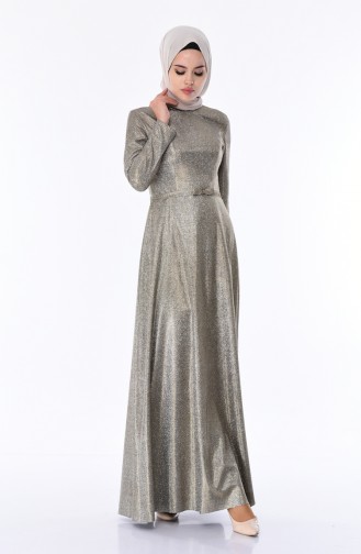 Gold Hijab Evening Dress 9006-04
