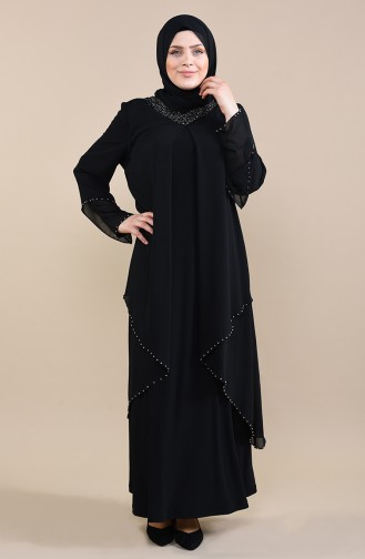 Robe de Soirée Perlées Grande Taille 3146-01 Noir 3146-01