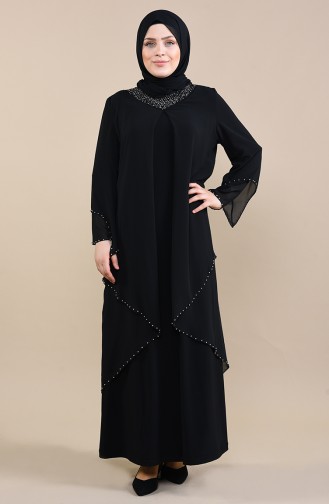 Black Hijab Evening Dress 3146-01