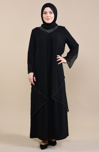 Robe de Soirée Perlées Grande Taille 3146-01 Noir 3146-01