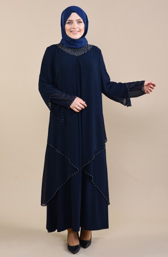 Robe de Soirée Perlées Grande Taille 3146-04 Bleu marine 3146-04