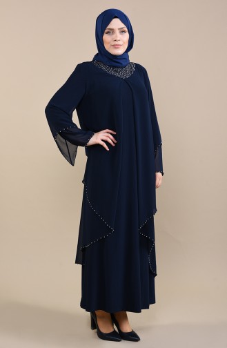 Robe de Soirée Perlées Grande Taille 3146-04 Bleu marine 3146-04