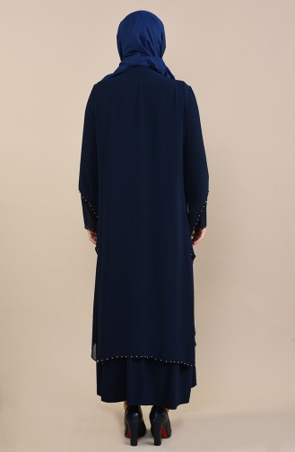 Navy Blue Hijab Evening Dress 3146-04