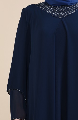 Navy Blue Hijab Evening Dress 3146-04