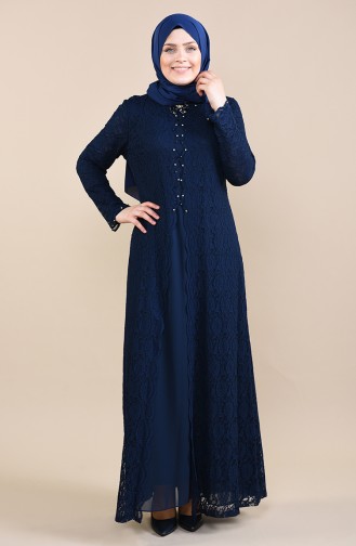 Navy Blue İslamitische Avondjurk 5070-03