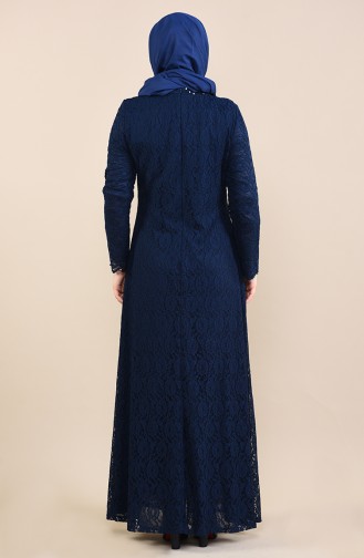 Navy Blue Hijab Evening Dress 5070-03