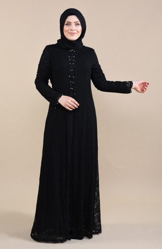 Black Hijab Evening Dress 5070-04