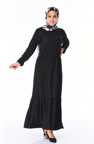 Beli Lastikli Elbise 2248-03 Siyah
