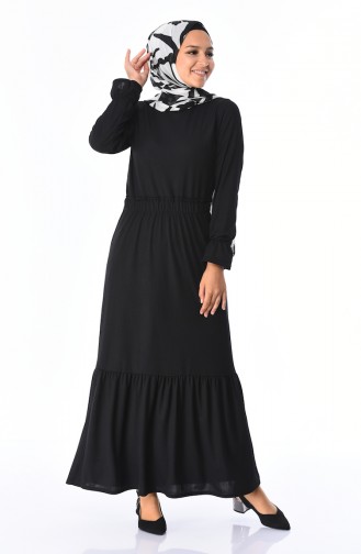 Beli Lastikli Elbise 2248-03 Siyah