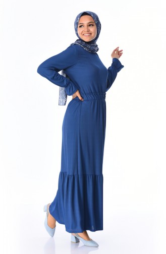 Beli Lastikli Elbise 2248-05 İndigo