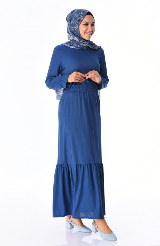 Beli Lastikli Elbise 2248-05 İndigo