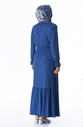 Beli Lastikli Elbise 2248-05 İndigo
